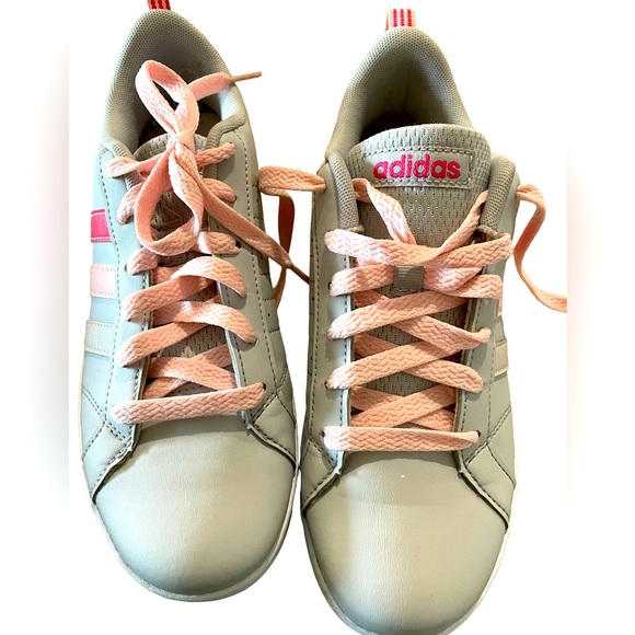 Adidas Neo Girl's Gray Leather Low Top Lace Up Sneakers Shoes - Girl's Size 4 - Picture 4 of 11